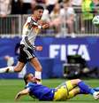  Kai Havertz (Alemanha) fez o sétimo gol contra o Curaçao finalizando com o pé esquerdo do lado esquerdo da área depois de um contra-ataque  Foto: Lars Baron/Getty Images