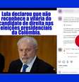 Lula não fez nenhuma declaração sobre o resultado das eleições colombianas Foto: Reprodução/Instagram / Estadão