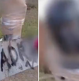 Homem apontado como 'ladrão' por moradores foi amarrado em poste, enrolado em fitas adesivas e teve o rosto pintado  Foto: Reprodução