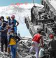 Uma montagem exibindo fotografias de operações de busca e resgate em meio aos escombros, com um mapa da Venezuela ao fundo.  Foto: BBC News Brasil