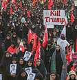 Cartaz de participante de funeral em Qom pede 'morte a Trump'  Foto: ANSA / Ansa - Brasil
