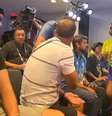 Foto: Reprodução X/@juboladex - Legenda: Marcelo Courrege discute com jornalista marroquino em coletiva / Jogada10