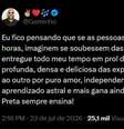 Desabafo de Gominho nas redes.  Foto: Mais Novela