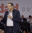 Fernando Haddad durante discurso na convenção estadual do PT  Foto: Reprodução/Youtube/Fernando Haddad