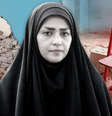 Imagem em formato de colagem mostrando a professora Amaineh Nademi, vestindo um hijab preto, olhando diretamente para a câmera com uma expressão séria. À esquerda, há um close de uma cadeira rosa ao lado de escombros em uma sala de aula com paredes azuis. À direita, aparece a imagem de uma carteira escolar diante de uma pilha de destroços.
  Foto: BBC News Brasil
