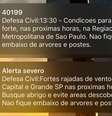 Defesa Civil enviou alerta severo de rajadas de vento para a capital e a região metropolitana de São Paulo.  Foto: Juliana Prado/Reprodução / Estadão