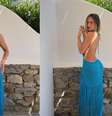 Bruna Griphao de vestido azul.  Foto: Famosos e Celebridades
