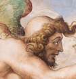 Detalhe da obra "O momento da decisão (Kairós)", c. 1544. Faz parte da coleção do Palazzo Vecchio, em Florença. Vê-se o deus com a parte de trás da cabeça calva e cabelo na frente, barba e asas, segurando uma lâmina, e é possível ver a parte superior de uma balança.  Foto: Getty Images / BBC News Brasil
