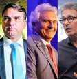 Lula (PT), Flávio Bolsonaro (PL), Ronaldo Caiado (PSD), Romeu Zema (Novo) e Renan Santos (Missão), pré-candidatos à Presidência da República  Foto: Wilton Junior/Tiago Queiroz/Cauê Del Valle/Divulgação MBL/Taba Benedicto / Estadão