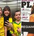 Regiane Alves posa com os filho em elevador | Capa da Playboy com Regiane Alves  Foto: Reprodução @regianealves | Reprodução @Enjoei