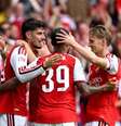  Havertz conclui para fazer o segundo gol do Arsenal sobre o Manchester City no jogo em que o Arsenal ganhou a taça da Comunity Shield (Supercopa inglesa), pela 18ª vez.  Foto:   (Photo by Shaun Botterill/Getty Images) / Jogada10