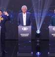 Os candidatos a presidência, Ronaldo Caiado (PSD), Renan Santos (Missão) e Augusto Cury (Avante) participam do primeiro debate presidencial das eleições de 2026  Foto: RAPHAEL CAMPOS DO PRADO/AGÊNCIA O DIA/ESTADÃO CONTEÚDO