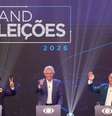 Debate teve a presença de Renan Santos (Missão), Ronaldo Caiado (PSD) e Augusto Cury (Avante)  Foto: Sebastião Moreira/EPA/Shutterstock / BBC News Brasil