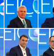 Romeu Zema (Novo), Ronaldo Caiado (PSD), Renan Santos (Missão), Lula (PT), Flávio Bolsonaro (PL) e Augusto Cury (Avante), candidatos à Presidência da República em entrevistas à Rede Globo  Foto: Reprodução/TV Globo