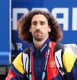 Marc Cucurella em chegada para Espanha x Arábia Saudita   Foto: Florencia Tan Jun/Getty Images / Esporte News Mundo