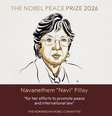 A jurista sul-africana Navanethem “Navi” Pillay foi a ganhadora do Prêmio Nobel da Paz de 2026.  Foto: Reprodução/X via @NobelPrize / Estadão