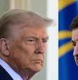 Esta combinação de fotos de arquivo, criada em 25 de fevereiro de 2025, mostra o presidente dos EUA, Donald Trump (à esquerda), em 24 de fevereiro de 2025, e o presidente da Ucrânia, Volodymyr Zelensky (à direita), em 23 de fevereiro de 2025.  Foto: © Jim Watson, Tetiana Dzhafarova / AFP / RFI