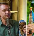 Flávio Bolsonaro (PL) segura imagem de Nossa Senhora Aparecida | Lula (PT) com imagens de Nossa Senhora Aparecida  Foto: Reprodução YouTube | Reprodução Ricardo Stuckert