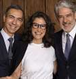 César Tralli com a colega de bancada Renata Vasconcellos e o antecessor no 'JN', William Bonner  Foto: TV Globo/Divulgação