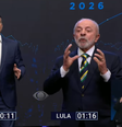 Lula  (PT) e Flávio Bolsonaro (PL) durante debate na Band  Foto: Reprodução/Band