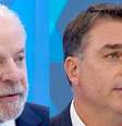Lula (PT) e Flávio Bolsonaro (PL) no 'Entrevista com o Candidato', na Globo  Foto: Reproduções