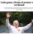 Manchete do jornal El País destaca "freio" na ultra-direita após vitória de Lula  Foto: Reprodução