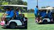 Jogadores se aglomeram e pegam carona em carrinho de golfe em treino da Seleção