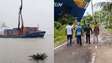 Vídeo mostra momento em que navio perde controle e atinge margem de rio na Índia