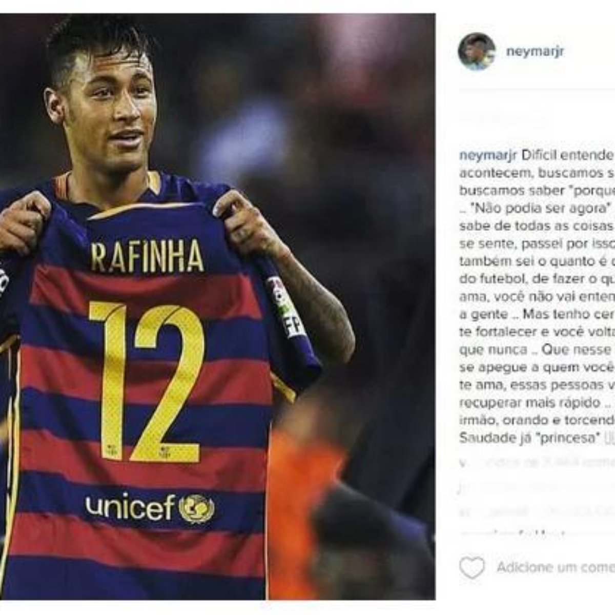 Apos Homenagem Em Campo Neymar Posta Mensagem De Apoio A Rafinha