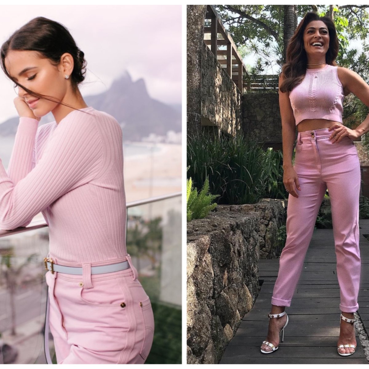 calça preta com blusa rosa