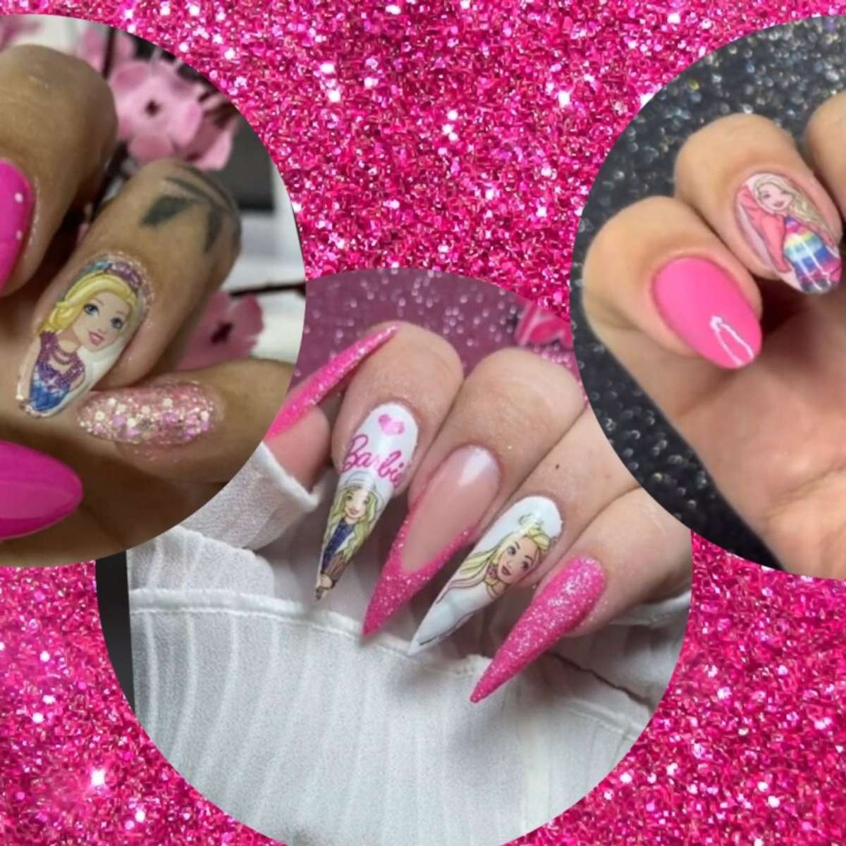 Barbie no cinema, Barbie nas unhas inspiradas nela #barbie #barbienails  #unhasdabarbie #barbie #rosa 