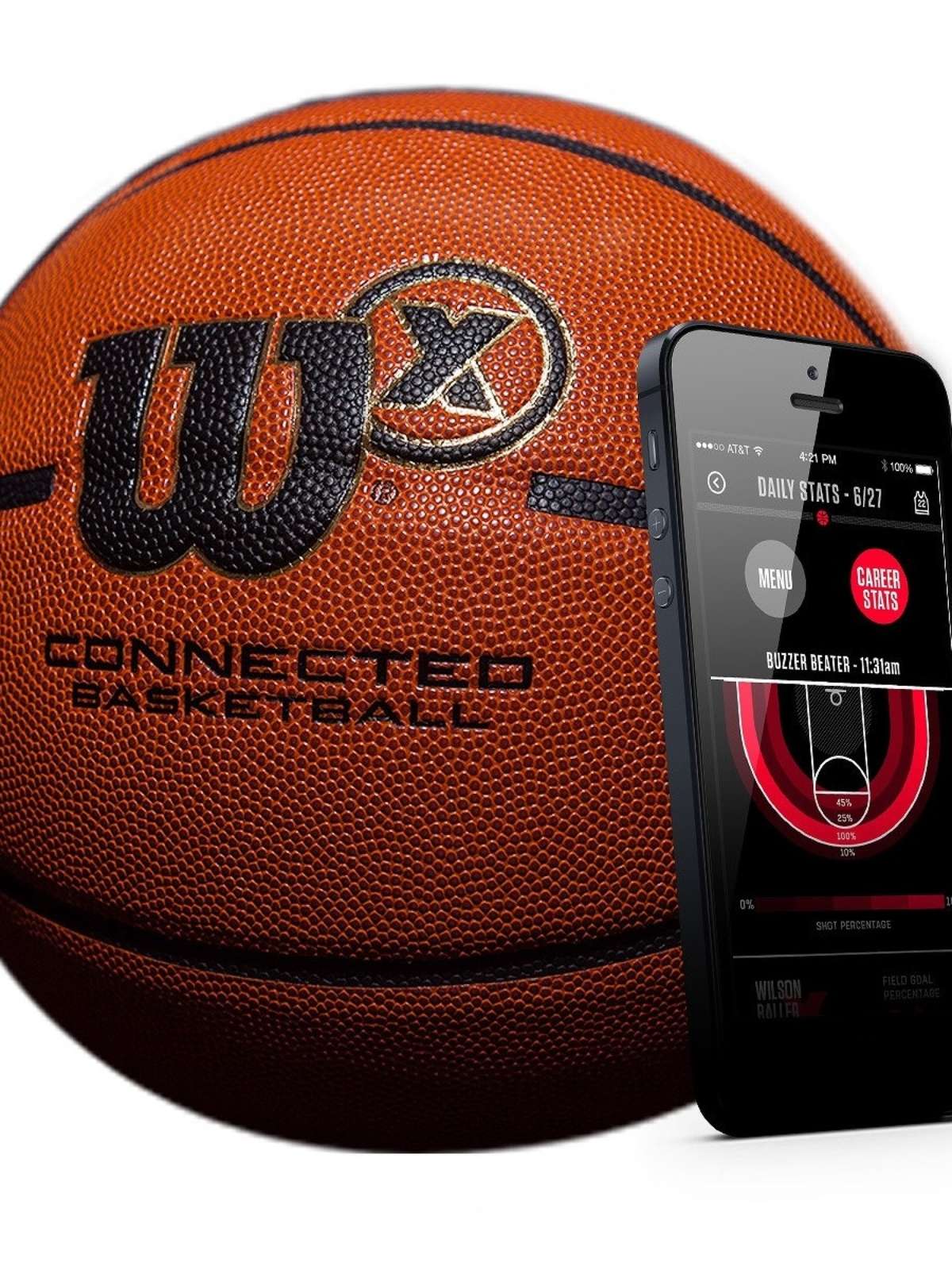 smartphone de desenho de linha contínua com quadra de basquete de  aplicativo e bola de basquete.