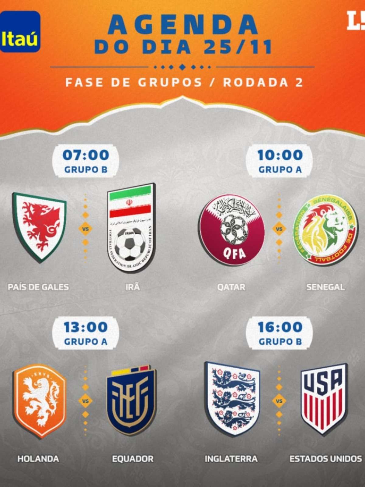 Jogos amanhã, 25, da Copa do Mundo: horário e onde assistir ao vivo
