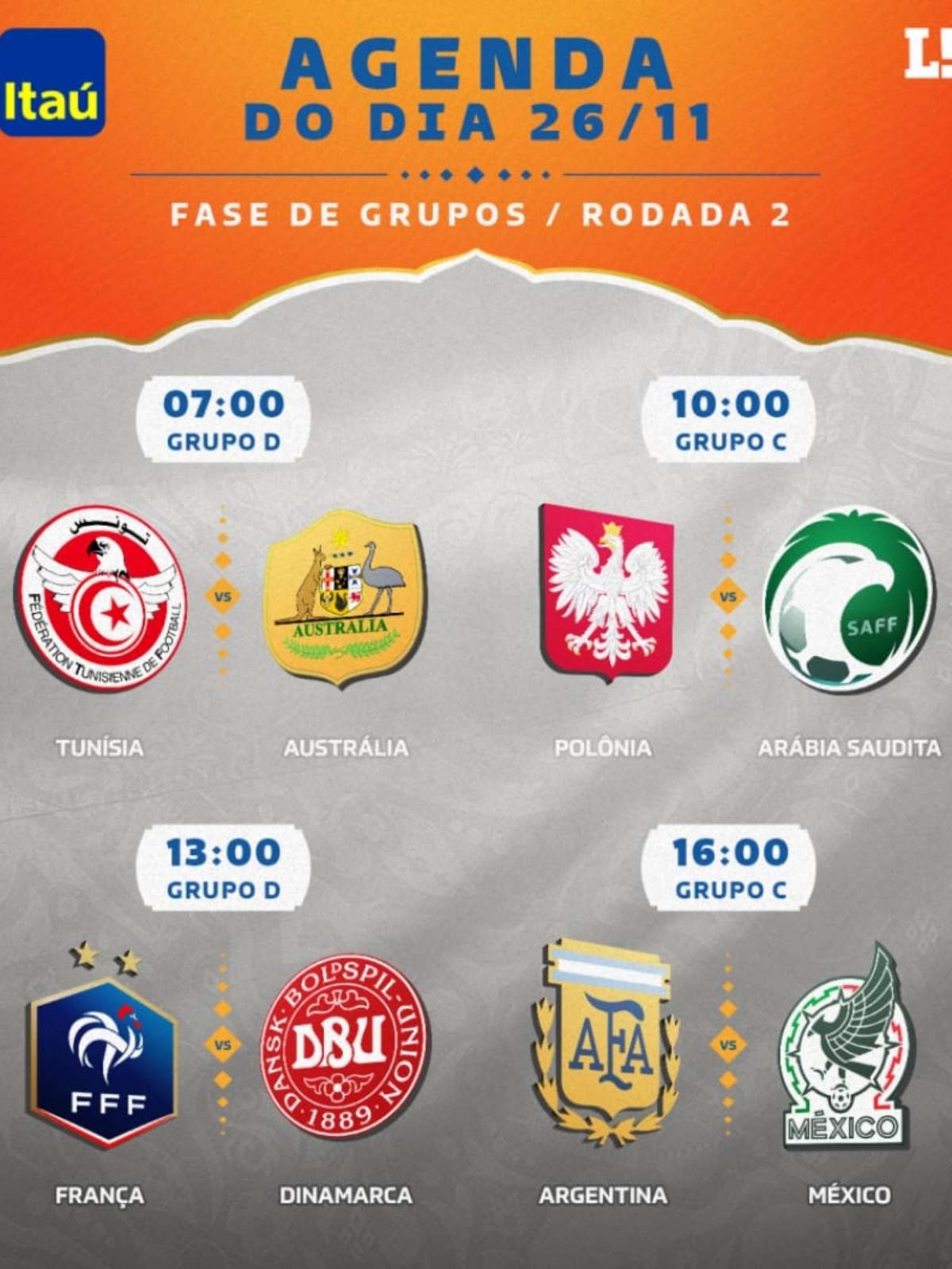 Jogos de amanhã da Copa do Mundo: horários e onde assistir às partidas de  sábado - Lance!