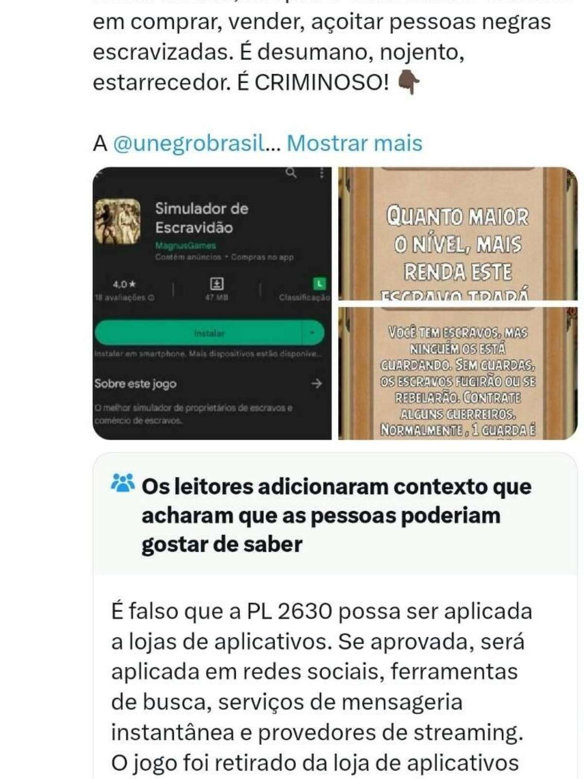 Além do Google e desenvolvedor, MP-SP investiga usuários que deixaram  comentários racistas em avaliação de 'Simulador de Escravidão', São Paulo