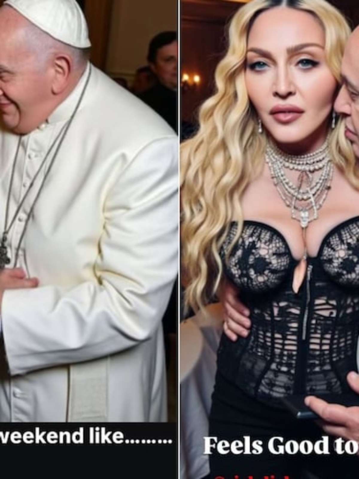 Madonna publica foto de IA abraçada e de 'chamego' ao Papa Francisco