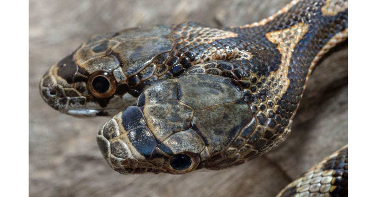 Em fotos, uma rara cobra de duas cabeças