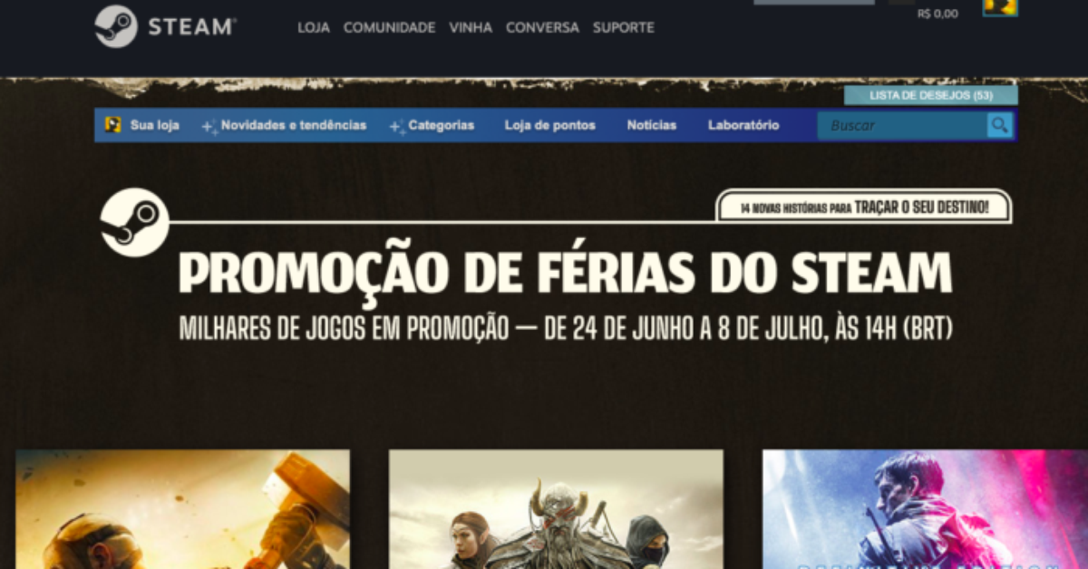 Promoção de férias do Steam traz jogos de PC até 90% mais baratos