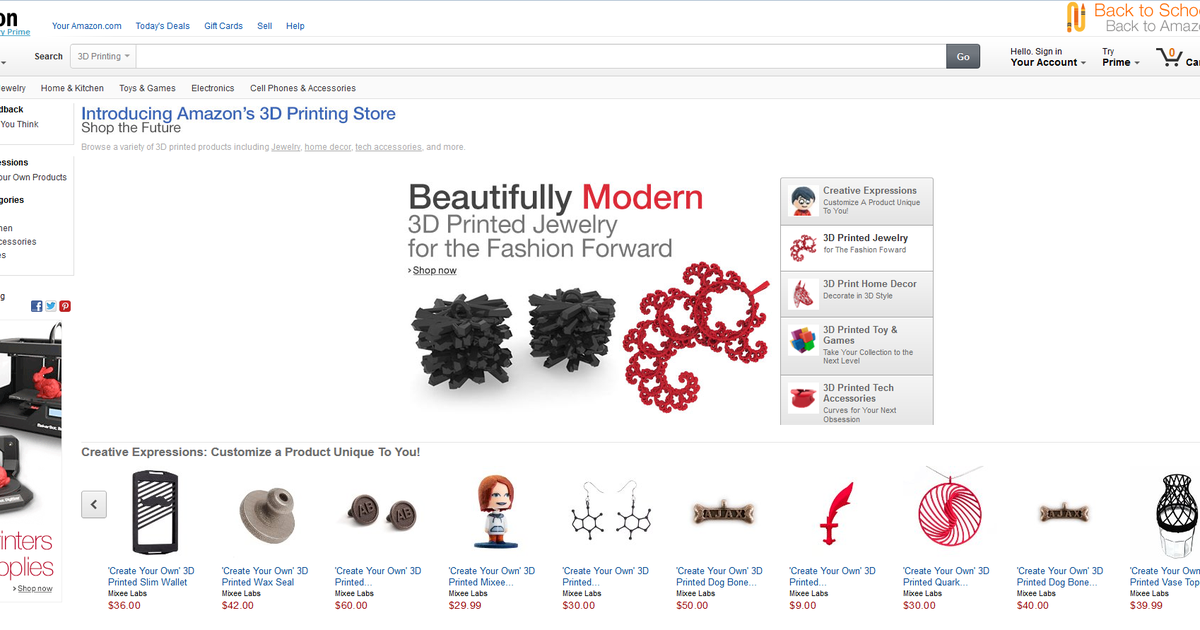 Amazon cria site para vender produtos feito em impressão D
