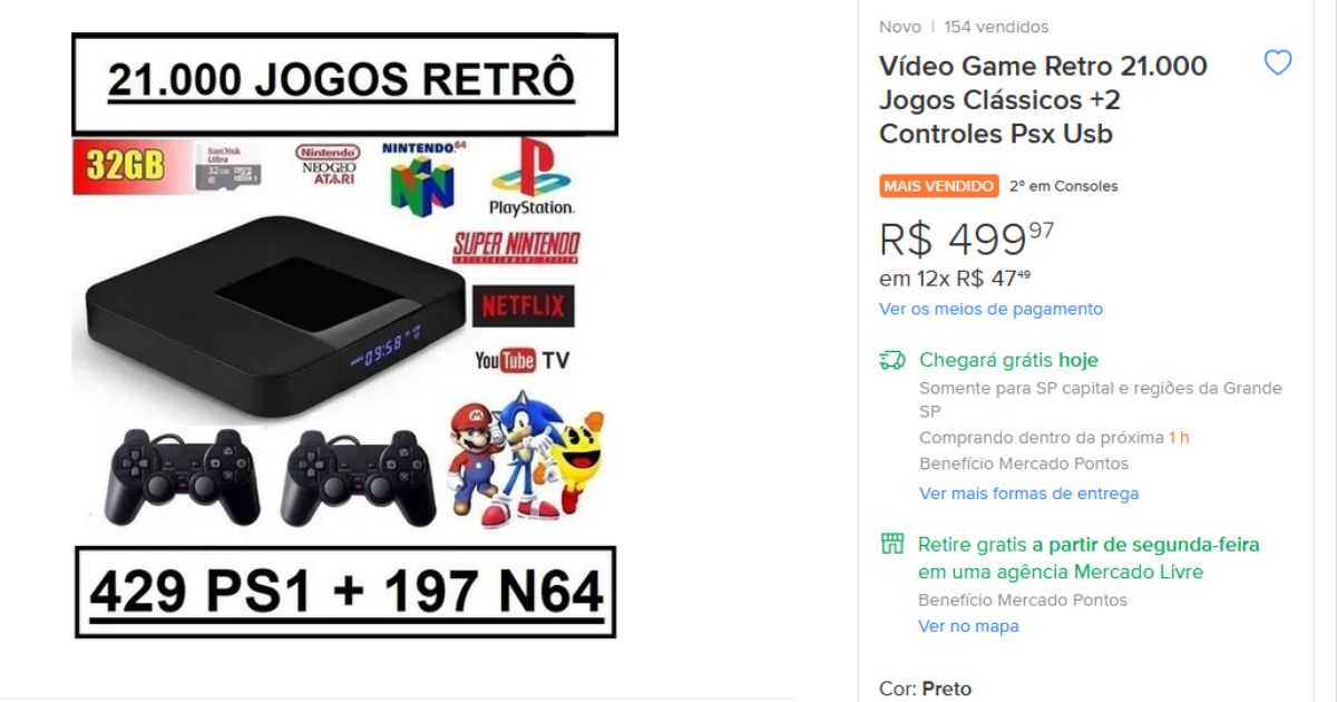 Mini Console Retro - 20 Mil Jogos - Snes - 2 Controles USB de