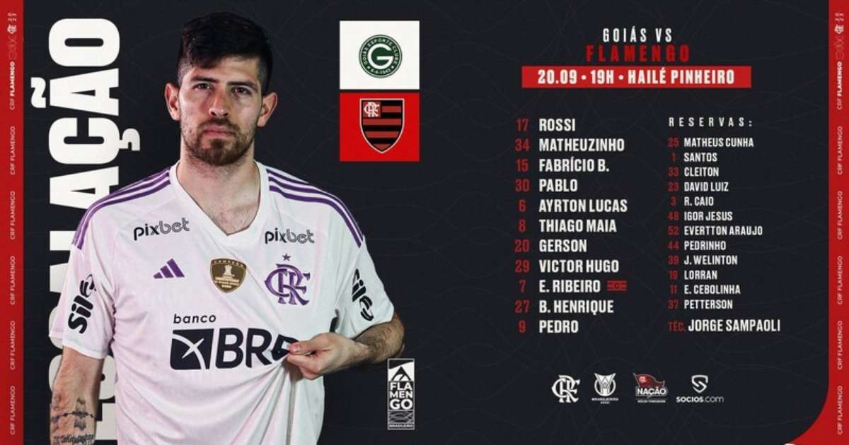 Sai a escalação do Flamengo contra o Goiás: Rossi estreia