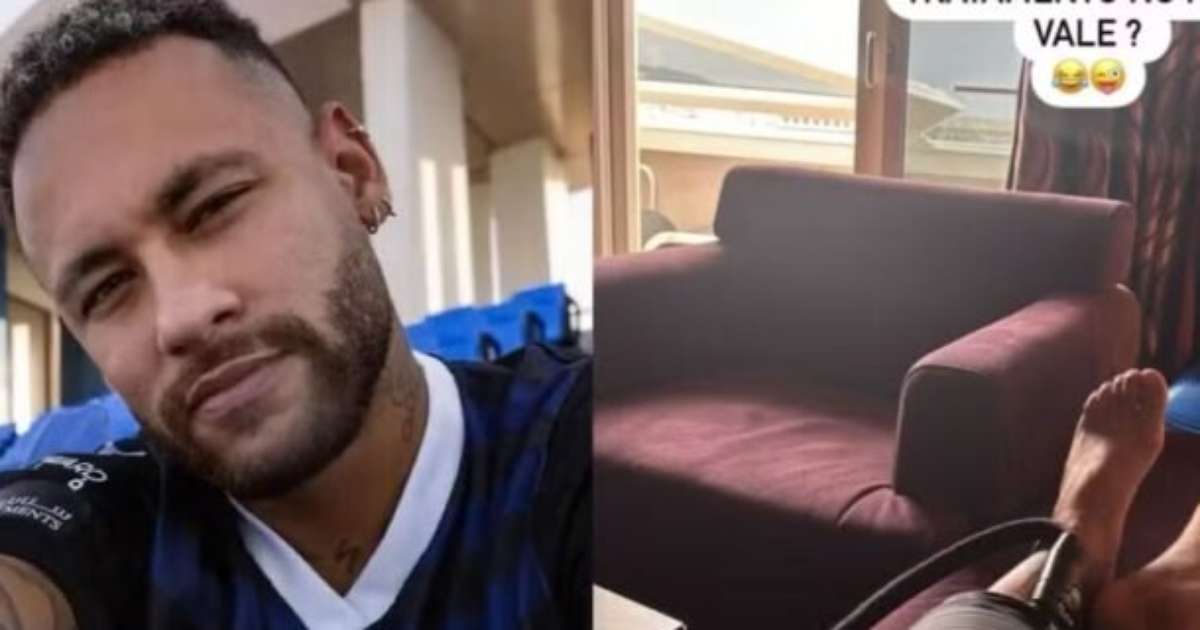 Neymar chega de muletas para cruzeiro e faz post na web: Tratamento no rolê, vale?
