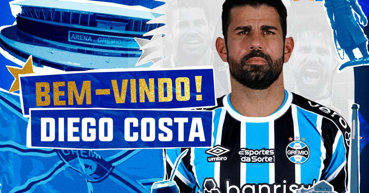 Grêmio fecha acordo para contratação de Diego Costa como atacante do time.