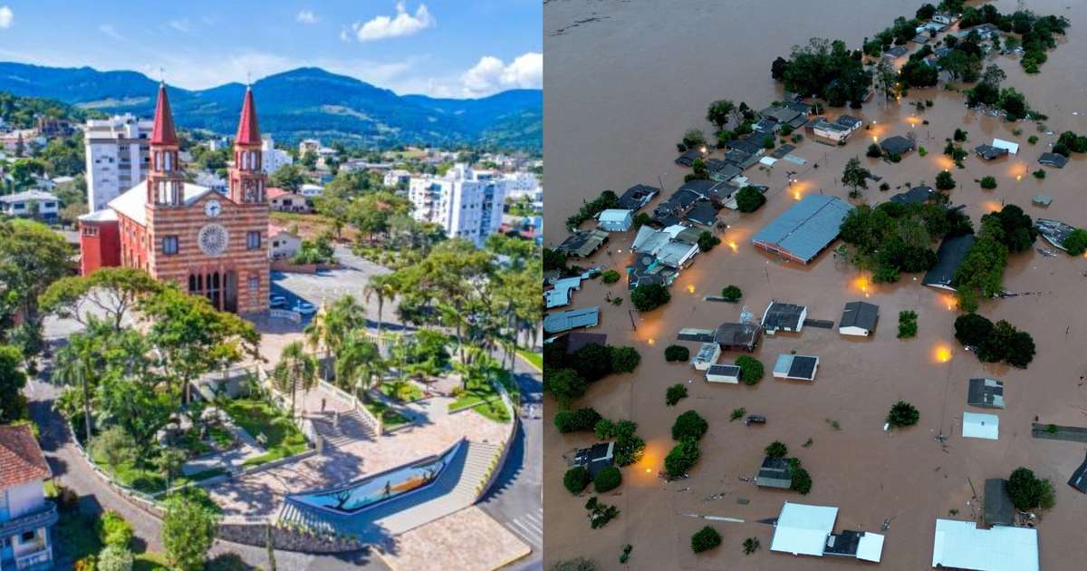 Cidades ficam debaixo d'água no RS; veja antes e depois de áreas afetadas por temporal