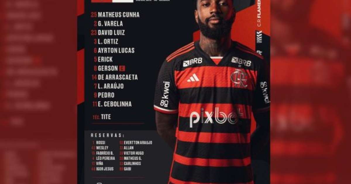 Escalação oficial do Flamengo para o jogo contra o Atlético-GO no Brasileirão.