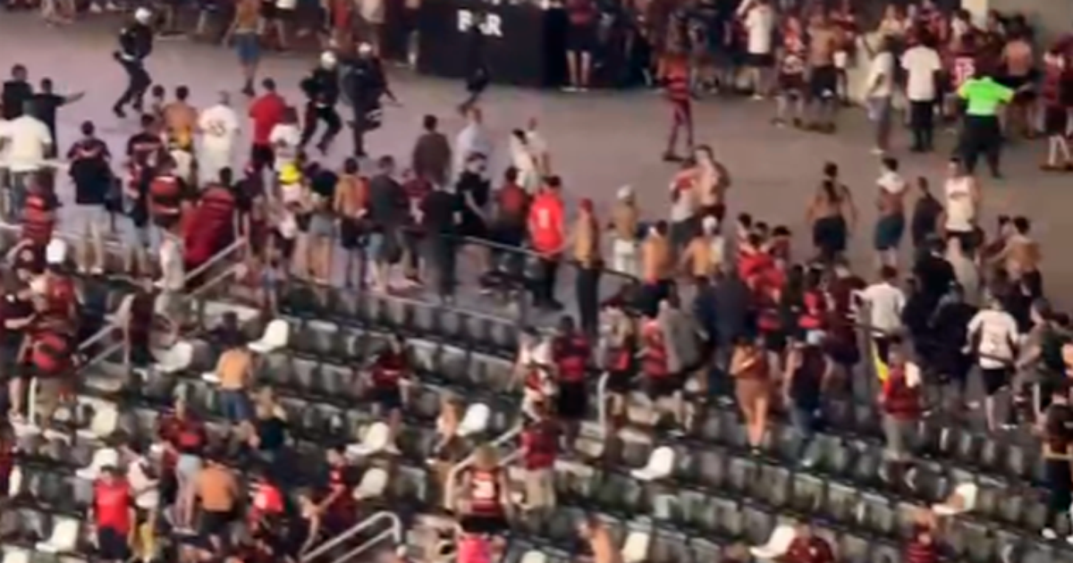 Torcedores do Flamengo protagonizam confronto na arquibancada do Nilton Santos.