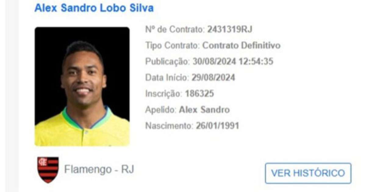 Flamengo regulariza Alex Sandro para estreia no time titular.