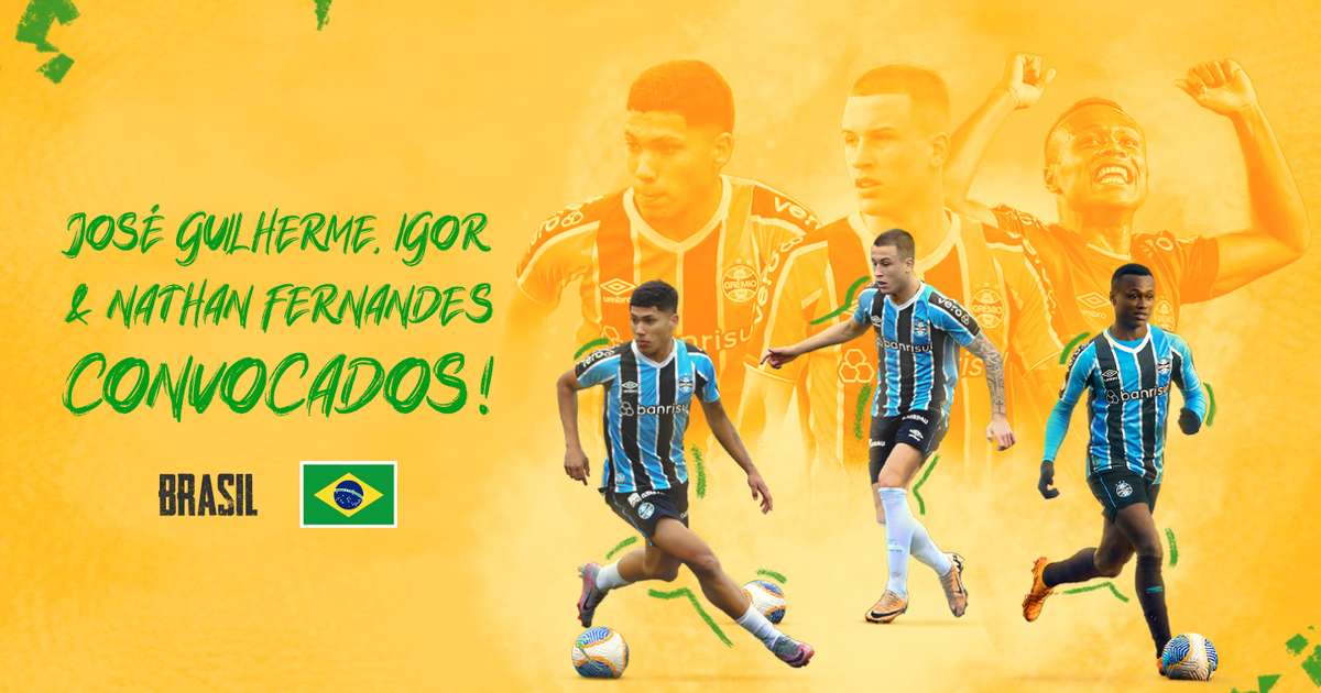 Três jogadores do Grêmio convocados para a Seleção Brasileira Sub-20.
