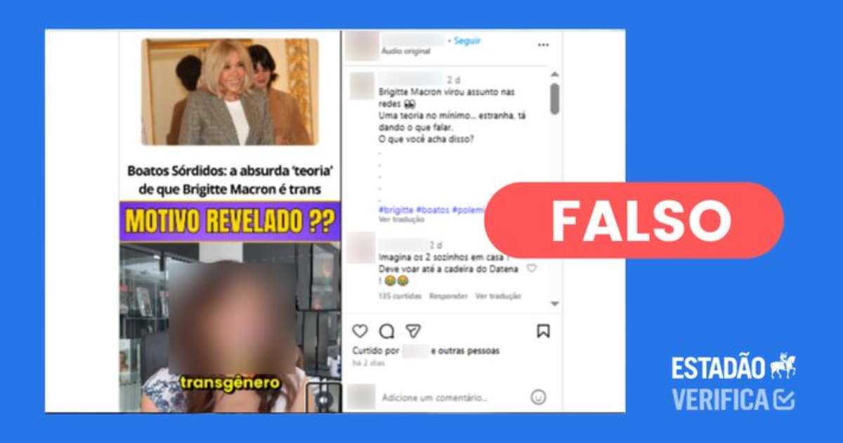 Vídeo recicla boato já desmentido de que Brigitte Macron seria uma mulher trans