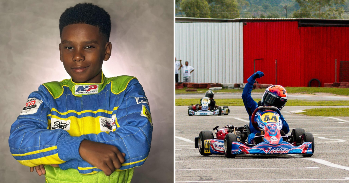 Menino de 10 anos é único piloto negro em categoria e começou no kart após 'aposta' com o pai